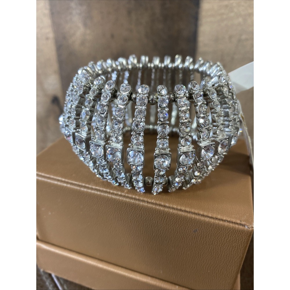 Natasha Wide Rhinestone Stretch Bracelet NWT $128 Lead-Free Prom Bridal Wedding